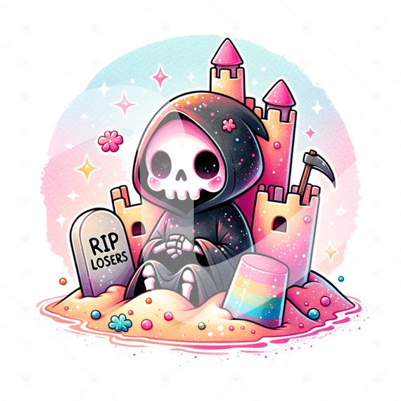 Funny Grim Reaper Summer Clipart, Pastel Goth Sublimation Design, Spooky Beach Shirt Design, Skeleton DTF, Tumbler Wrap, Jar Wrap, RIP Loser