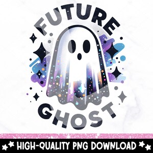 May include: A white ghost with a galaxy design inside, surrounded by stars and the text "FUTURE GHOST" in black.