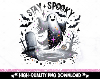 Stay Spooky Ghost PNG: Halloween Graveyard Clipart (Digital Download)