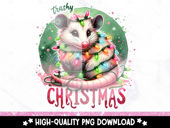 Trashy Christmas PNG, Holiday Opossum Digital Download, Stay Trashy Sublimation Design, Funny Christmas Lights Shirt DTF Transfer, Wrap