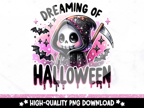 Dreaming of Halloween PNG, Halloween Tshirt Clipart, Skeleton Sublimation Design, Spooky Uv DTF Transfer File, Skull Sticker, Tumbler, Mug