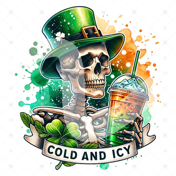 St Patricks Day Cold and Icy Clipart, Shirt Sublimation Design, Coffee Digital Download, PNG Instant DIGITAL, Tshirt Png Design, Glass Jar