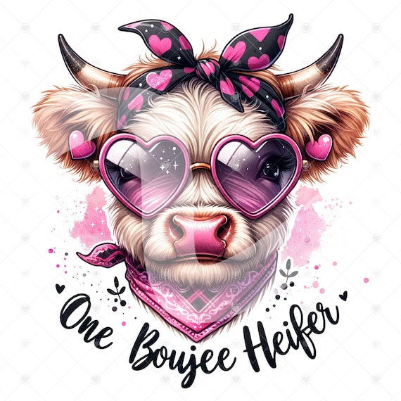 One Boujee Heifer PNG, Funny Highland Cow Clipart, Long Haired Cow, Desert Western Cow Sublimation Design, Cute Cow PNG, DTF Transfer File
