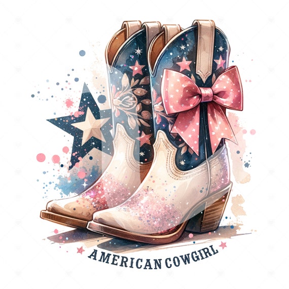 American Cowgirl PNG, Cottagecore Cowboy Boots Clipart, Coquette Sublimation Design, Patriotic Boho DTF File, Cowgirl Clipart, July 4th Png