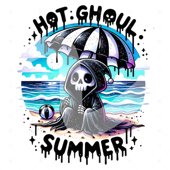Hot Ghoul Summer PNG, Funny Summer Skeleton Clipart, Snarky Skeleton Sublimation Design, Summer Vacation DTF File, Trendy Pastel Goth Png