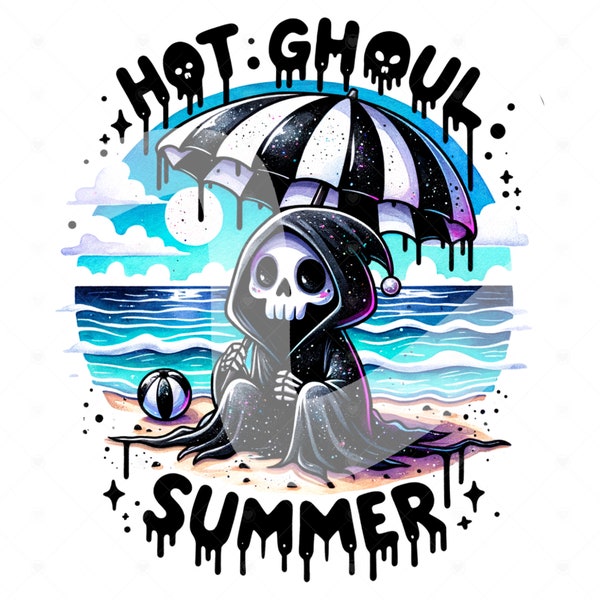 Hot Ghoul Summer PNG, Funny Summer Skeleton Clipart, Snarky Skeleton Sublimation Design, Summer Vacation DTF File, Trendy Pastel Goth Png