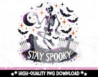 Spooky Skeleton PNG: Halloween Graveyard Clipart (Digital Download)