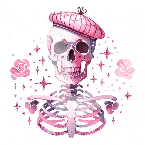 Coquette Skeleton PNG, Cute Girly Skeleton DTF Sublimation Design, Spooky Clipart, Trendy Skellie with Bow Digital Download, Tumbler, Mug