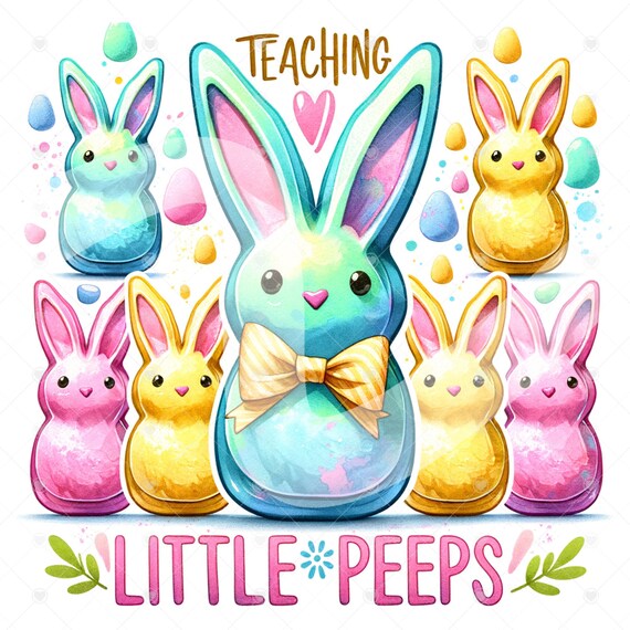 Cute Easter Teacher Clipart, Teaching My Favorite Peeps PNG, Easter Bunny Png, Retro Easter Png, Easter Sublimation Design, Digital Download