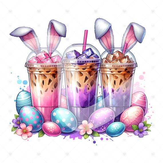 Cute Easter Coffee Clipart, Iced Coffee Sublimation Png, Easter Bunny Png, Easter Shirt Png, Easter Sublimation Design, Digital Download