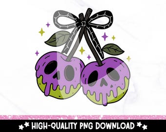 Cute Poison Apples PNG, Spooky Candy Apple Clipart, Coquette Halloween Sublimation Design, Trendy Goth T-Shirt PNG, Halloween Bow Sticker