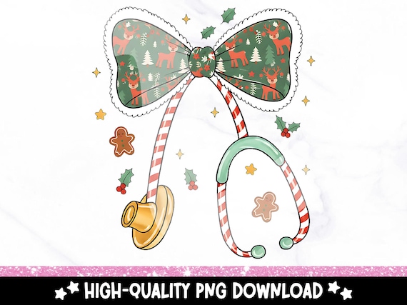 Christmas Nurse Stethoscope PNG: Coquette Holiday Clipart (Digital Download)