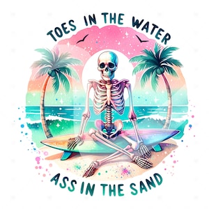 Funny Summer Skeleton Clipart: Beach Vacation PNG (Digital Download)