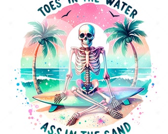 Funny Summer Skeleton Clipart: Beach Vacation PNG (Digital Download)