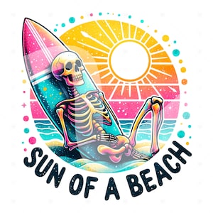 Funny Summer Skeleton Clipart: Beach Vacation PNG (Digital Download)