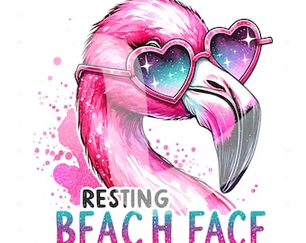 Resting Beach Face Flamingo PNG: Summer T-Shirt Design (Digital Download)