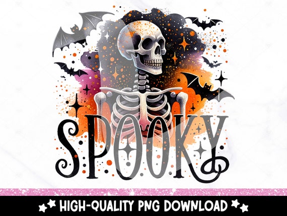 Spooky Skeleton PNG, Halloween Tshirt Clipart, Skeleton Sublimation Design, Trendy Fall Uv DTF Transfer File, Skull Sticker, Tumbler, Mug