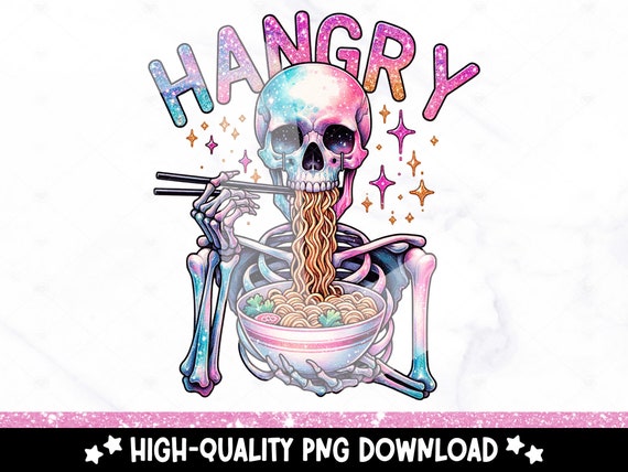 Funny Hangry Skeleton PNG: Retro Sublimation Design (Digital Download)