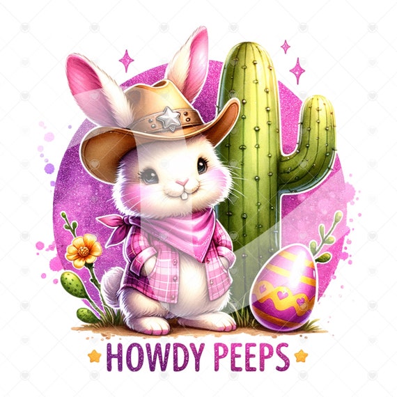 Cute Easter Bunny Clipart, Western Howdy Peeps Png, Shirt Sublimation Design, Instant Digital Download, Glass Jar Png, Tshirt Design