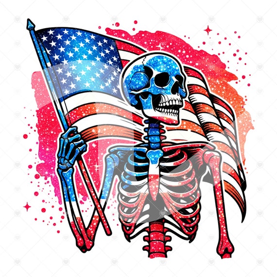Patriotic Skeleton PNG, Spooky 4th of July Skeleton Clipart, Snarky Skeleton Sublimation Design, July 4th DTF File, Trendy T-Shirt Download