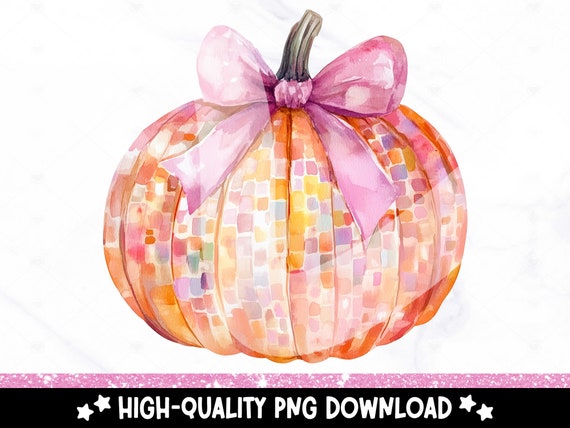 Fall Disco Ball Pumpkin DTF Transfer, Retro Pumpkin PNG, Sublimation Transfers, DTF File, Instant Digital Download, Coquette Pumpkin Clipart