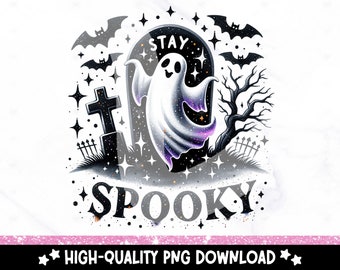 Spooky Ghost Graveyard PNG: Halloween Clipart Design (Digital Download)