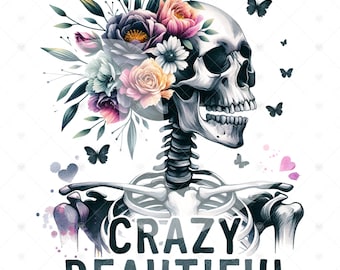 Floral Skull PNG: Boho Skeleton Clipart (Instant Download)