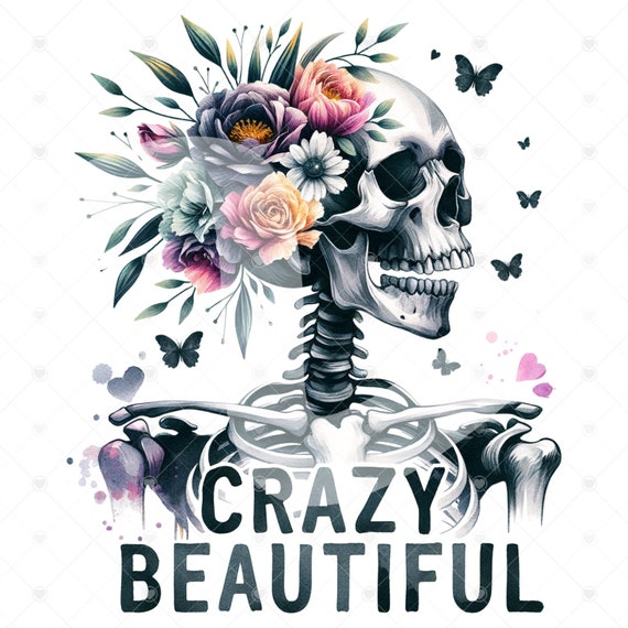 Floral Skull PNG, Skeleton Png, Floral Skeleton Clipart, Boho Skull Art, Skeleton Art, Crazy Beautiful PNG, Instant Download, Sublimation