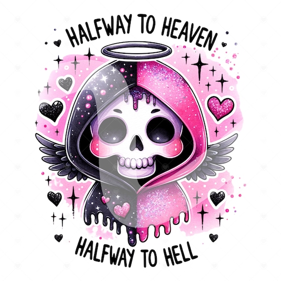 Angel and Devil PNG, Halfway to Heaven Clipart, Halfway to Hell, Snarky Grim Reaper PNG, Spooky Sublimation Design, DTF Transfer File