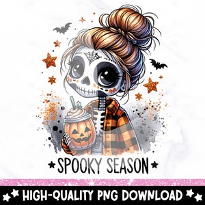 Spooky Girl Skeleton PNG: Halloween Clipart, Goth Fall Design (Digital Download)