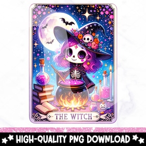 The Witch Funny Tarot Card PNG, Witchy Skeleton Sublimation Design, Magical Trendy Snarky Skeleton DTF File, Skull TShirt, Mug, Download