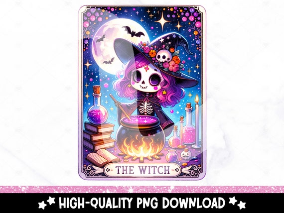 The Witch Funny Tarot Card PNG, Witchy Skeleton Sublimation Design, Magical Trendy Snarky Skeleton DTF File, Skull TShirt, Mug, Download