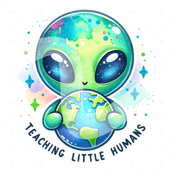 Teaching Little Humans PNG, Teacher Appreciation Clipart, Alien History Teacher Sublimation Design, Cute Teacher DTF Transfer File, Tote Bag
