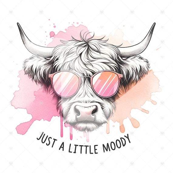 Just a Little Moody PNG, Cute Highland Cow Clipart, Moody Heifer Sublimation Design, Tshirt Design, Boho Shirt Png, Glass Jar Wrap File
