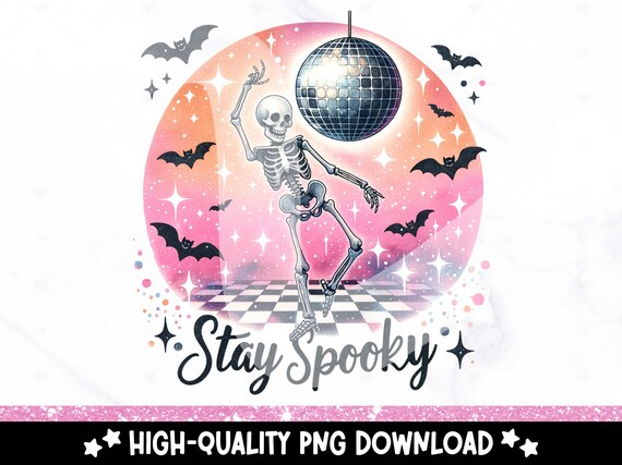 Stay Spooky PNG, Retro Skeleton Clipart, Groovy Halloween Sublimation Design, Funny Disco Skeleton UV DTF File, Trendy Shirt, Tumbler, Mug