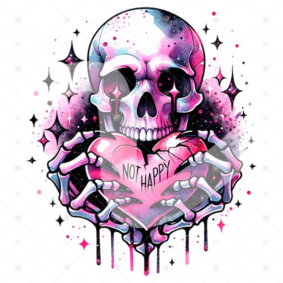 Not Happy Skeleton Clipart, Snarky Skeleton PNG, Spooky Skeleton Sublimation Design, Pastel Goth Digital Download, Printable, Sticker, Shirt