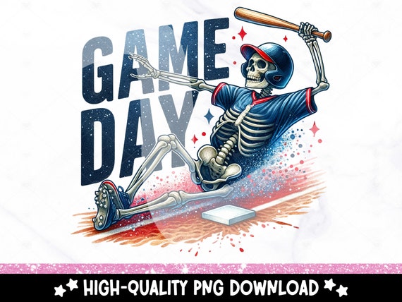 Game Day Baseball Clipart, Skeleton Baseball Sublimation Design, Spooky Softball PNG, Baseball Shirt Design, Sports Mom PNG, Tumbler Wrap