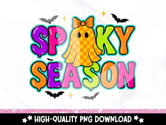 Neon Spooky Season PNG, Retro Checkered Ghost Clipart, Preppy Coquette Halloween PNG, Cute Sublimation Design Download for Shirts