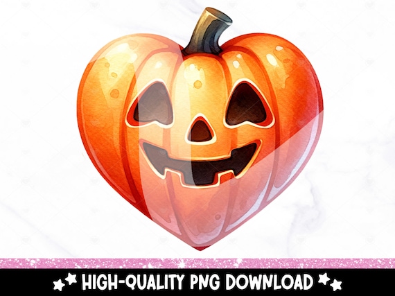 Cute Pumpkin Clipart, Heart Jack-O-Lantern PNG, Coquette Watercolor Pumpkin Sublimation Design, Halloween Tshirt Design, Spooky DTF Transfer