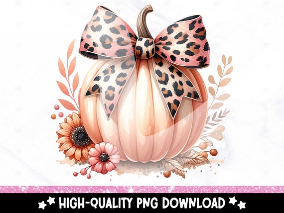 Cute Coquette Pumpkin PNG, Pretty Halloween Clipart, Coquette Leopard Bow Png, Spooky Sublimation Design, Fall Pumpkins DTF Transfer File
