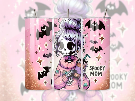 Spooky Mom Tumbler Wrap, Cute Skeleton PNG, Halloween 20oz Tumbler Sublimation Design, Spooky Season Tumbler PNG File, Goth Coffee Clipart