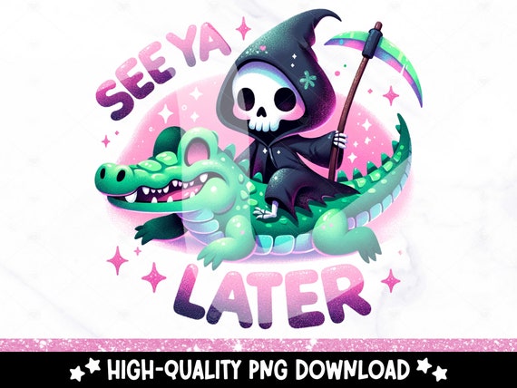 See Ya Later Alligator PNG, Funny Summer Skeleton Clipart, Snarky Skeleton Sublimation, Grim Reaper, Summer Vacation DTF File, Trendy Design