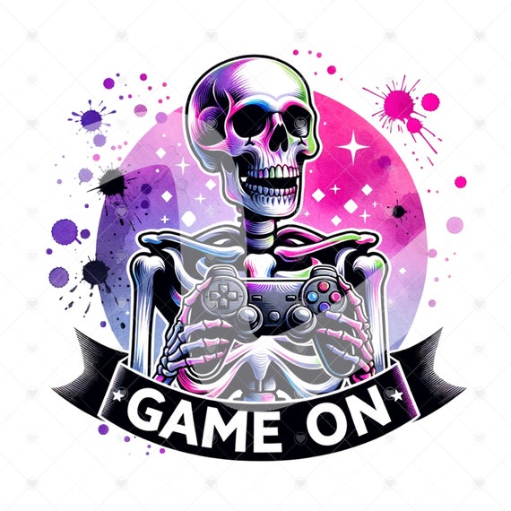 Game On PNG, Skeleton Gamer Clipart, Gaming Tshirt Sublimation Design, Gaming Controller PNG, Gamer Shirt Design File, Glass Jar, Tumbler