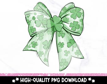 Shamrock Bow PNG: Coquette St Patrick's Day Clipart (Digital Download)
