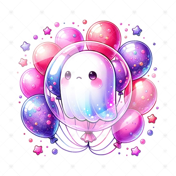 Sad Ghost Balloon PNG, Spooky Clipart, Cute Ghost Png, Spooky Sublimation Design, Pastel Goth Digital Download, Printable, Sticker, Tshirt