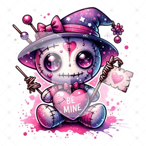 Gruselige Valentinstag Karte PNG, Voodoo Puppen Clipart, Valentinstag Karte gruselig, Pastell Goth Aquarell Clipart, Valentinstag Sublimation