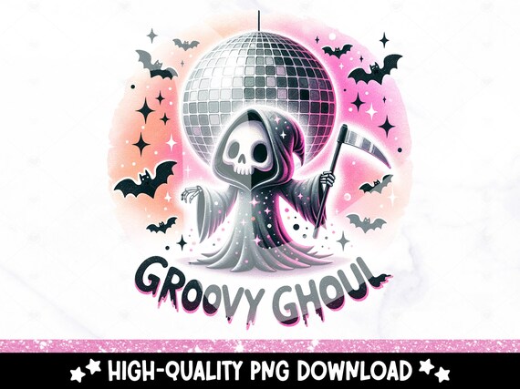 Groovy Ghoul PNG, Retro Grim Reaper Clipart, Funny Halloween Sublimation Design, Disco Skeleton Uv DTF File, Trendy Shirt Design, Tumbler