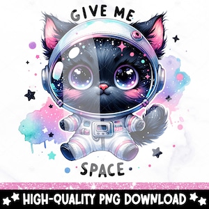 Give Me Space Cat PNG, Spooky Black Cat Clipart, Snarky Tshirt Sublimation Design, Sarcastic DTF Transfer, Mental Health, Sticker, Mug, Wrap