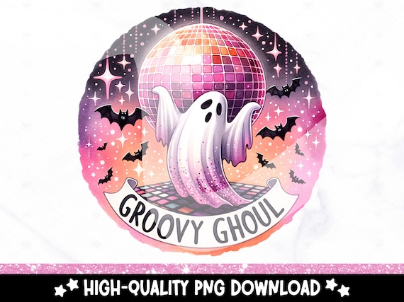 Groovy Ghoul PNG, Retro Ghost Clipart, Funny Halloween Sublimation Design, Disco Ghost Uv DTF File, Trendy Shirt Design, Tumbler Wrap, Mug