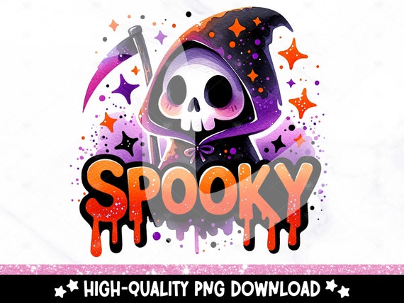 Spooky Skeleton PNG, Halloween Tshirt Clipart, Grim Reaper Sublimation Design, Trendy Fall Uv DTF Transfer File, Skull Sticker, Tumbler, Mug